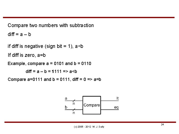Compare two numbers with subtraction diff = a – b if diff is negative