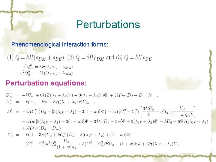 Perturbations Phenomenological interaction forms: Perturbation equations: 