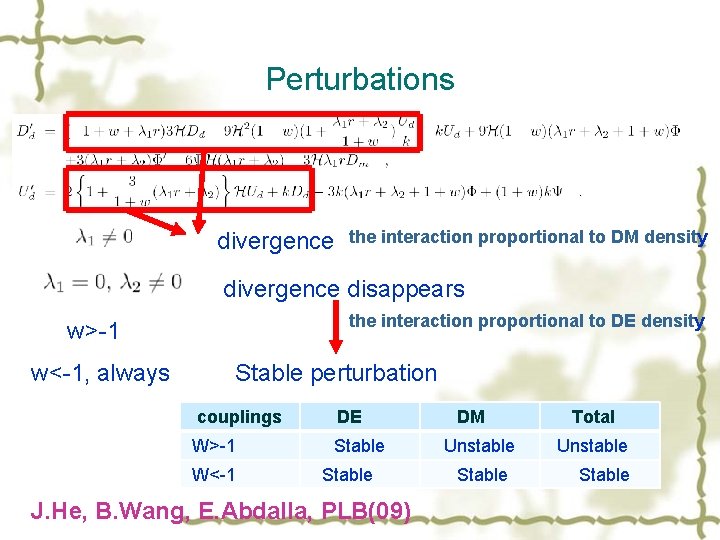 Perturbations divergence the interaction proportional to DM density divergence disappears the interaction proportional to