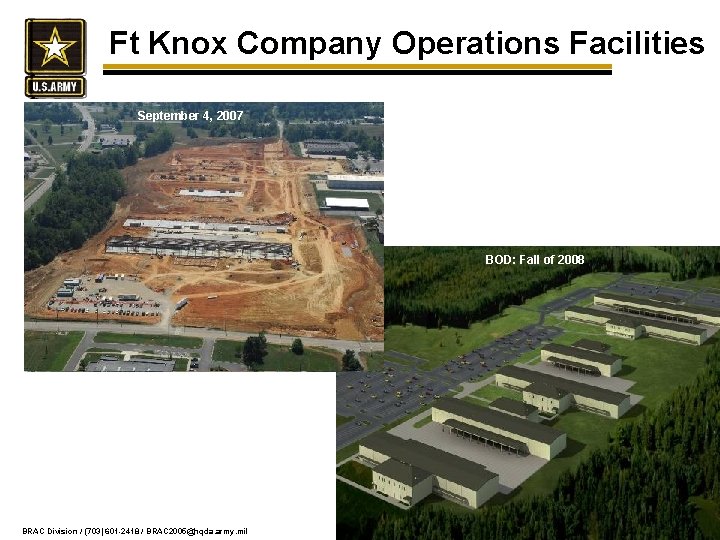 Ft Knox Company Operations Facilities September 4, 2007 BOD: Fall of 2008 Fort Knox