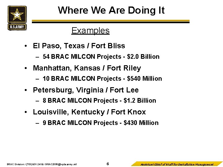 Where We Are Doing It Examples • El Paso, Texas / Fort Bliss –