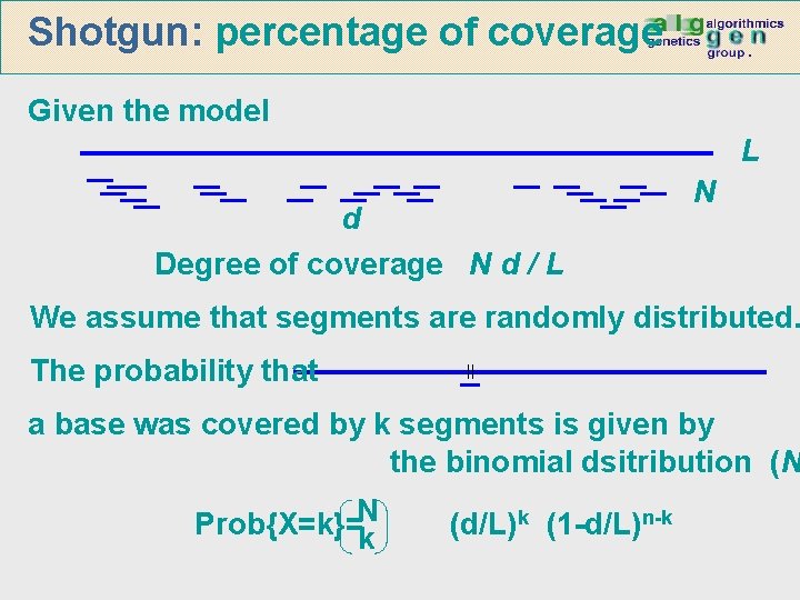 Shotgun: percentage of coverage Given the model L d Degree of coverage N d