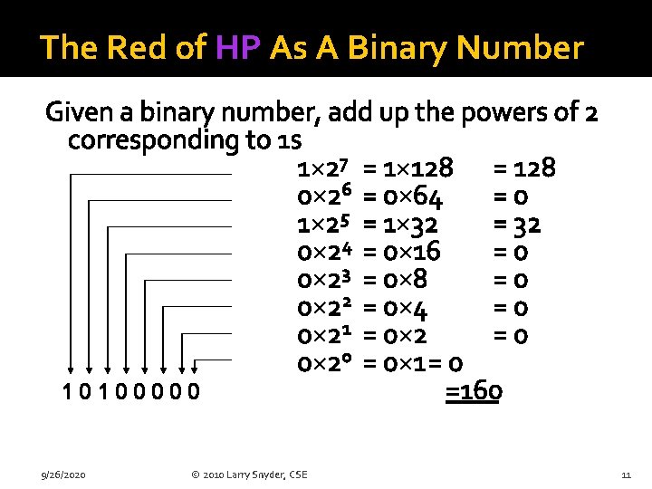 The Red of HP As A Binary Number Given a binary number, add up