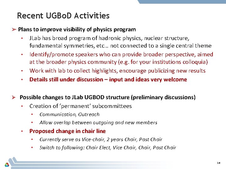 Recent UGBo. D Activities ➢ Plans to improve visibility of physics program • •