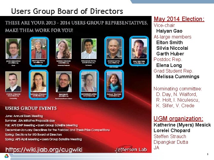 Users Group Board of Directors May 2014 Election: Vice-chair Haiyan Gao At-large members Elton