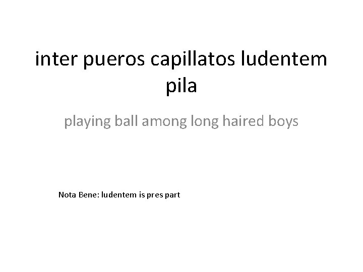 inter pueros capillatos ludentem pila playing ball among long haired boys Nota Bene: ludentem