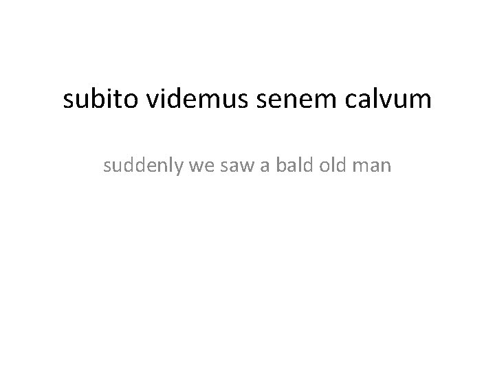 subito videmus senem calvum suddenly we saw a bald old man 