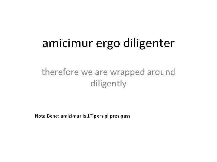 amicimur ergo diligenter therefore we are wrapped around diligently Nota Bene: amicimur is 1