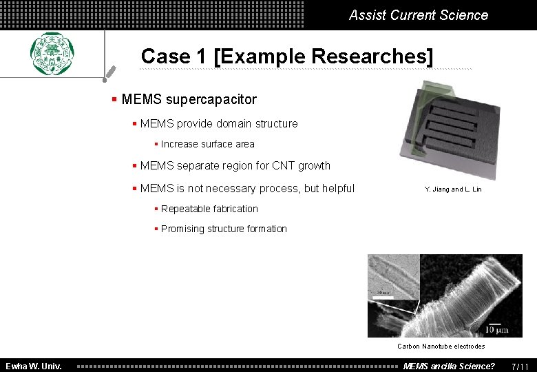 Assist Current Science Case 1 [Example Researches] § MEMS supercapacitor § MEMS provide domain