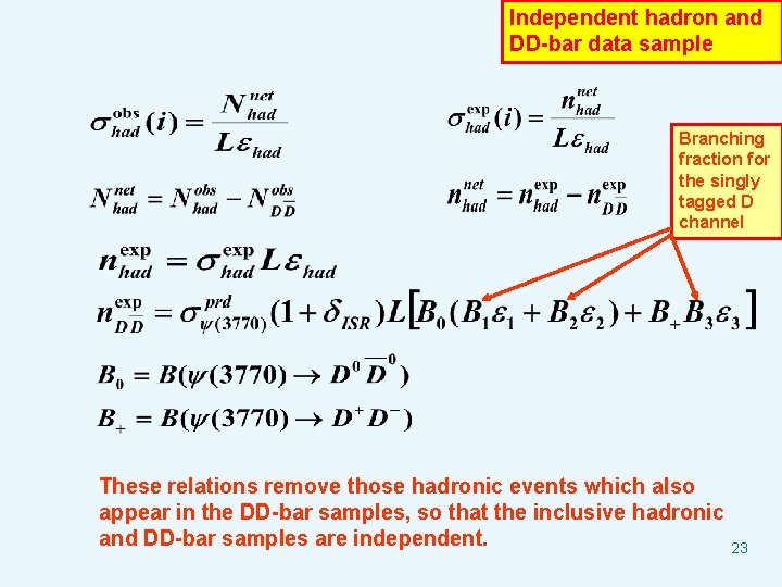 Independent hadron and DD-bar data sample Branching fraction for the singly tagged D channel
