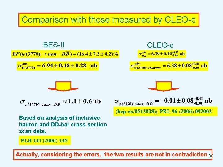 Comparison with those measured by CLEO-c BES-II CLEO-c (hep-ex/0512038); PRL 96 (2006) 092002 Based