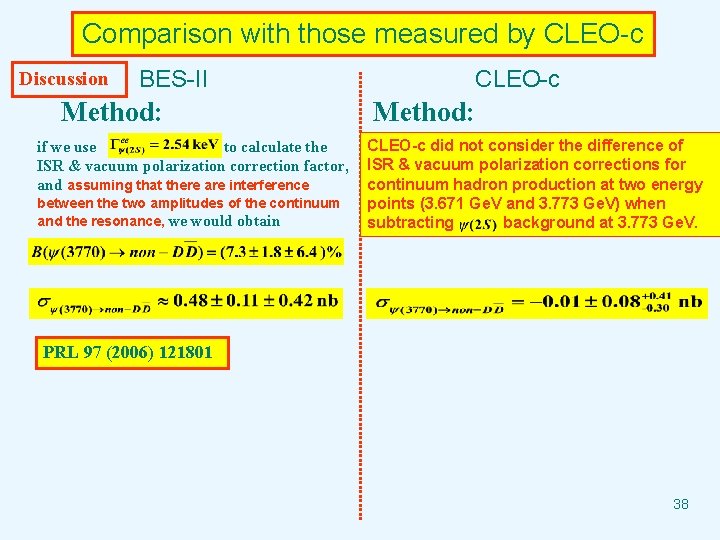 Comparison with those measured by CLEO-c Discussion BES-II Method: if we use to calculate