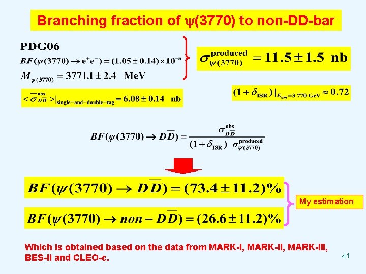 Branching fraction of (3770) to non-DD-bar My estimation Which is obtained based on the