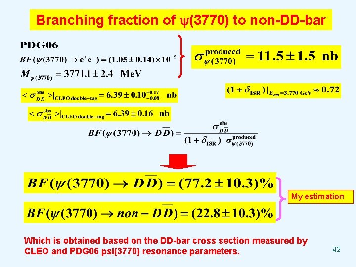 Branching fraction of (3770) to non-DD-bar My estimation Which is obtained based on the