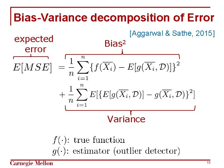 Bias-Variance decomposition of Error expected error [Aggarwal & Sathe, 2015] Bias 2 Variance 11