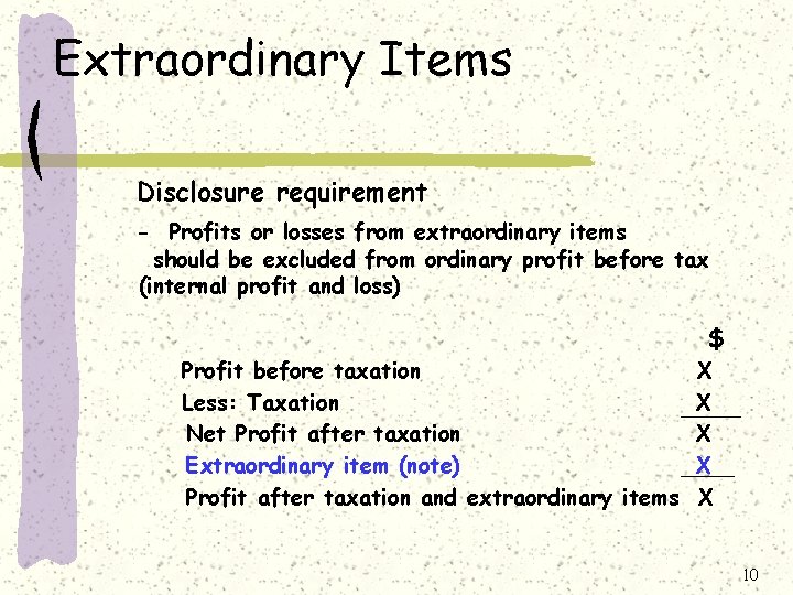 Extraordinary Items Disclosure requirement - Profits or losses from extraordinary items should be excluded