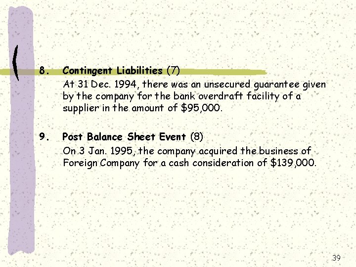 8. Contingent Liabilities (7) At 31 Dec. 1994, there was an unsecured guarantee given