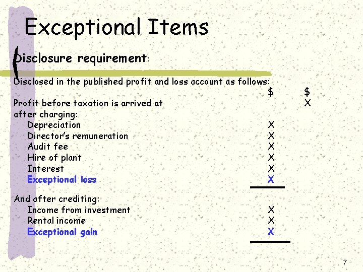 Exceptional Items Disclosure requirement: Disclosed in the published profit and loss account as follows: