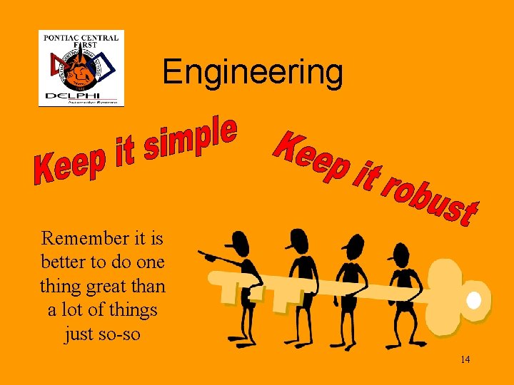 Engineering Remember it is better to do one thing great than a lot of