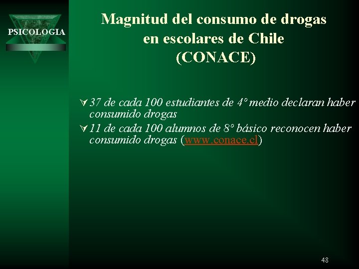 PSICOLOGIA Magnitud del consumo de drogas en escolares de Chile (CONACE) Ú 37 de