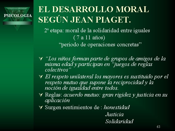 PSICOLOGIA EL DESARROLLO MORAL SEGÚN JEAN PIAGET. 2ª etapa: moral de la solidaridad entre