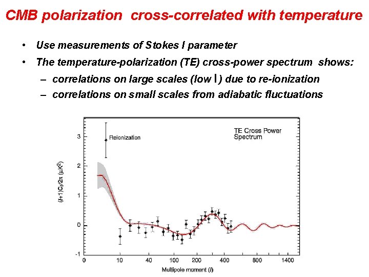 CMB polarization cross-correlated with temperature • Use measurements of Stokes I parameter • The