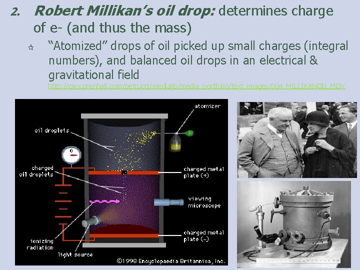 2. Robert Millikan’s oil drop: determines charge of e- (and thus the mass) ¶