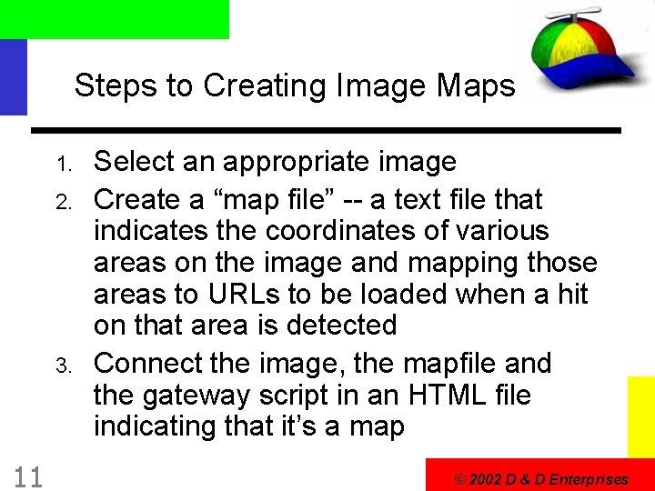 Steps to Creating Image Maps 1. 2. 3. 11 Select an appropriate image Create