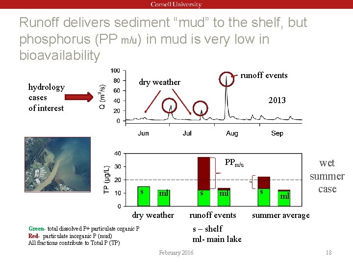 Runoff delivers sediment “mud” to the shelf, but phosphorus (PP m/u) in mud is