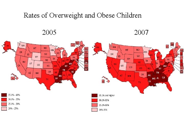  Rates of Overweight and Obese Children 2005 2007 