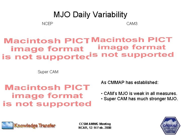 MJO Daily Variability NCEP CAM 3 Super CAM As CMMAP has established: • CAM’s