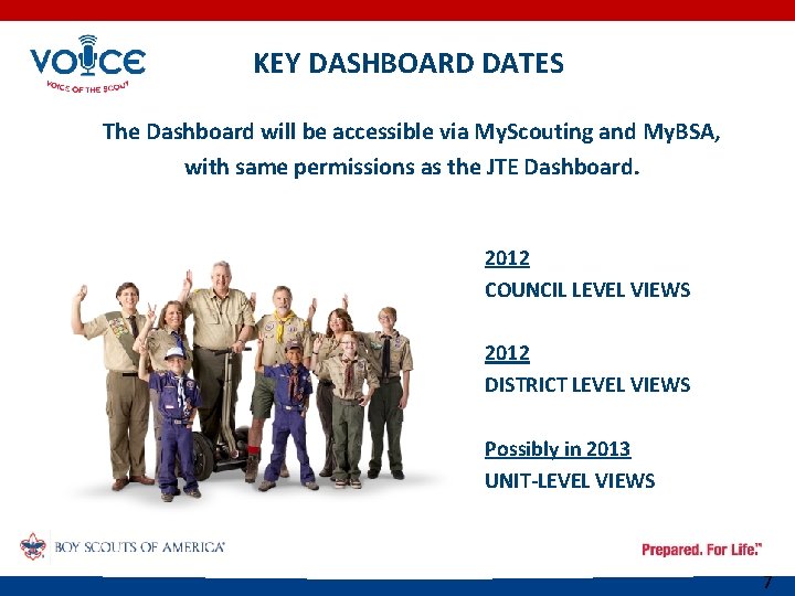 KEY DASHBOARD DATES The Dashboard will be accessible via My. Scouting and My. BSA,