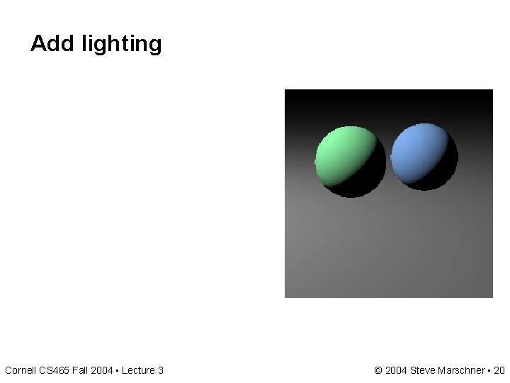 Add lighting Cornell CS 465 Fall 2004 • Lecture 3 © 2004 Steve Marschner