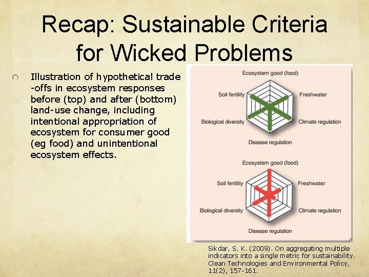 Recap: Sustainable Criteria for Wicked Problems Illustration of hypothetical trade -offs in ecosystem responses