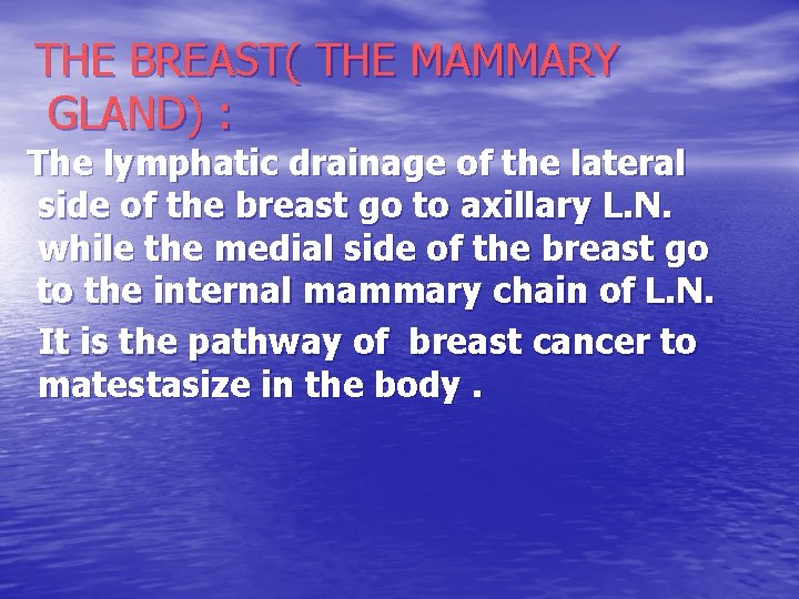 THE BREAST( THE MAMMARY GLAND) : The lymphatic drainage of the lateral side of