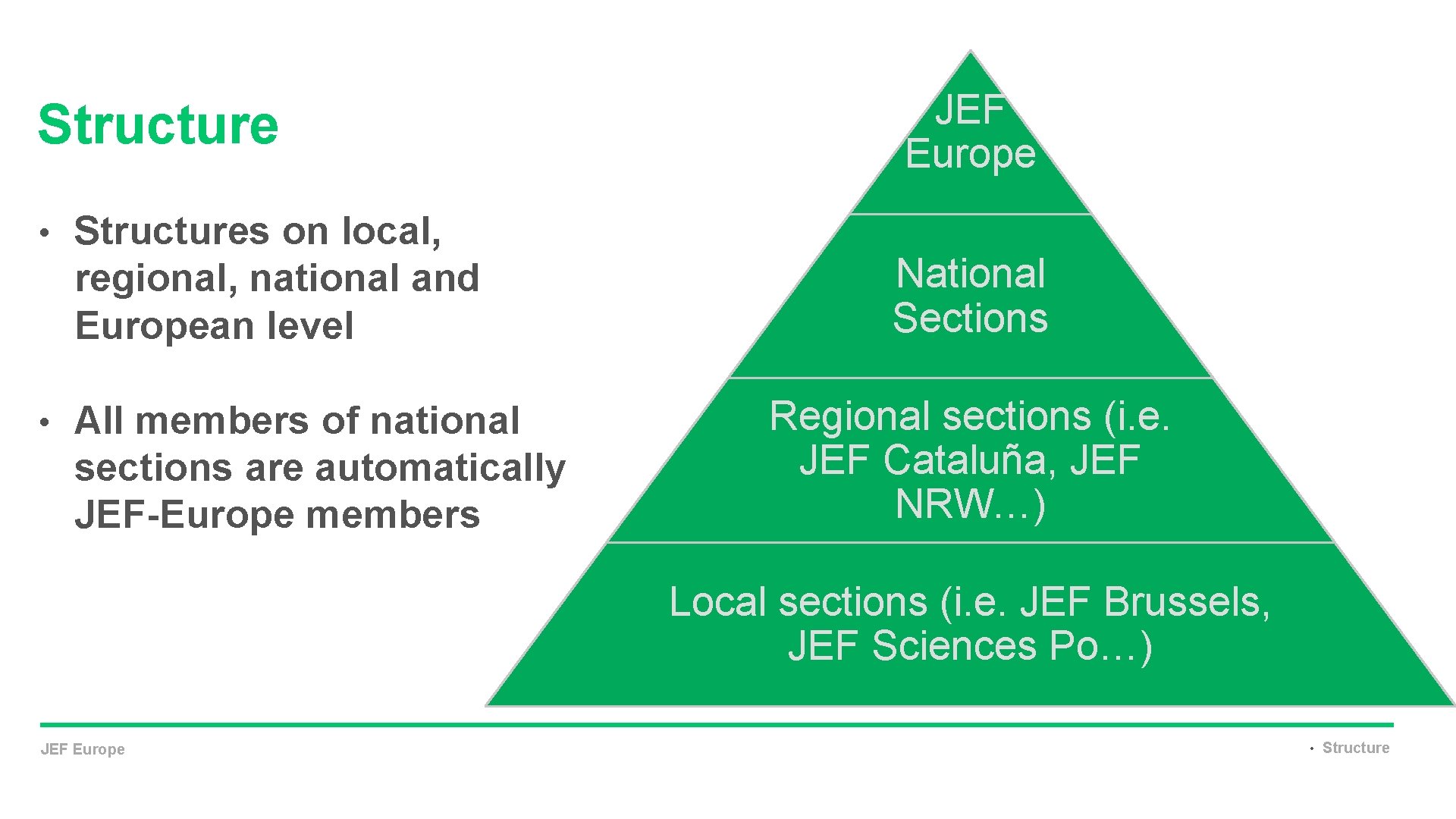 Structure • Structures on local, regional, national and European level • All members of