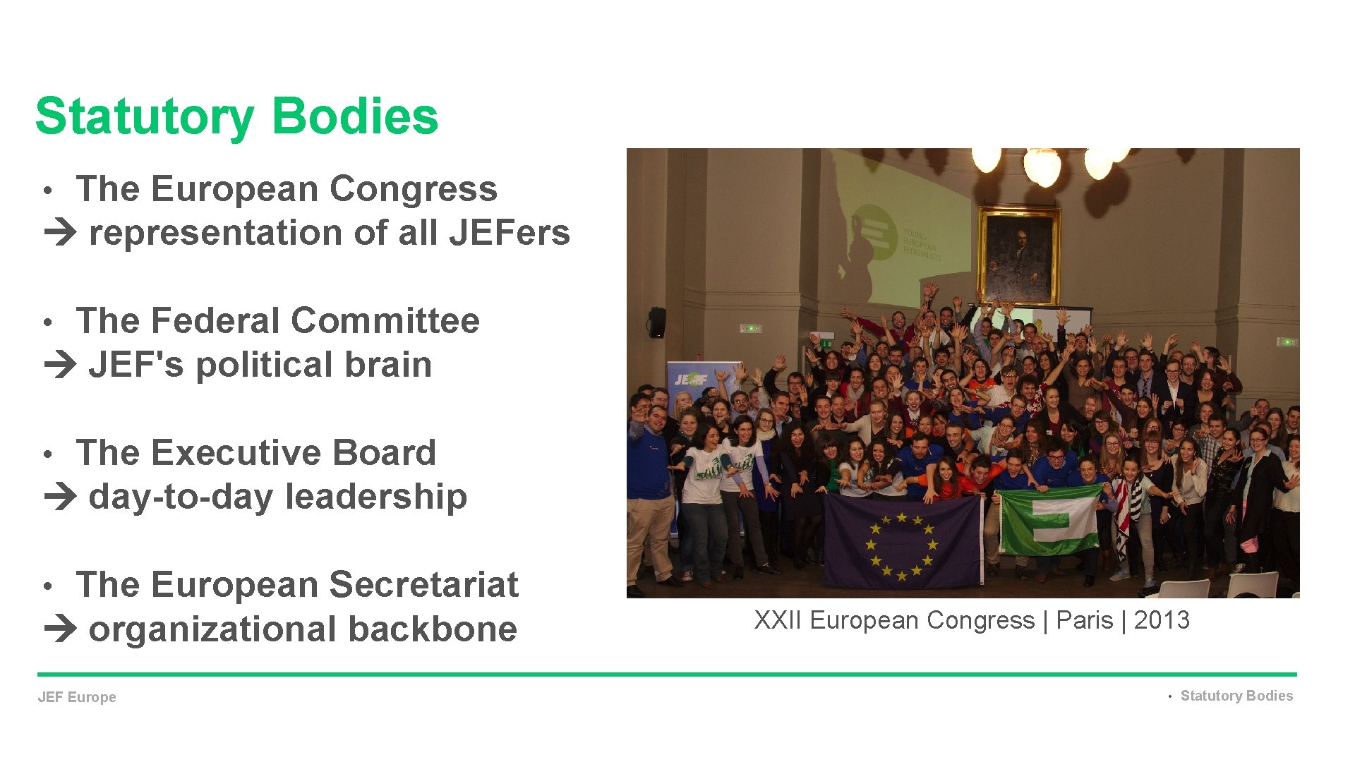 Statutory Bodies The European Congress representation of all JEFers • The Federal Committee JEF's