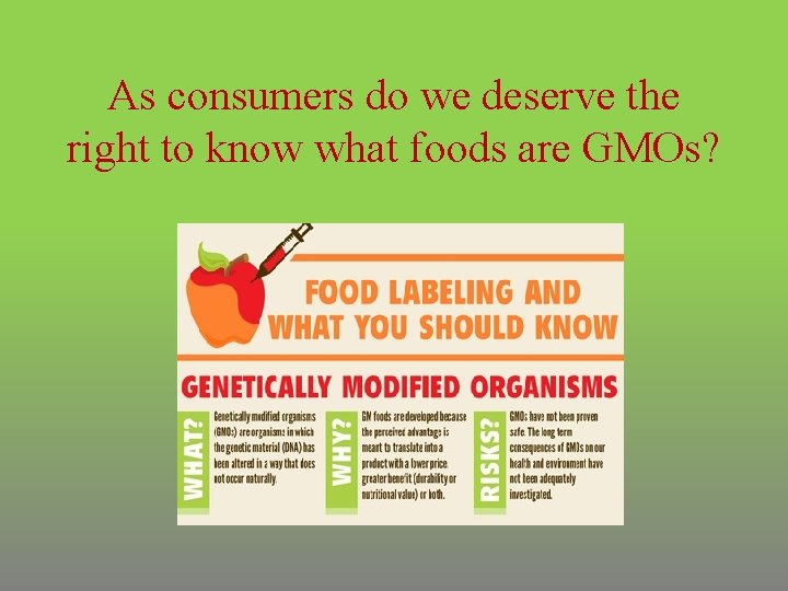 As consumers do we deserve the right to know what foods are GMOs? 