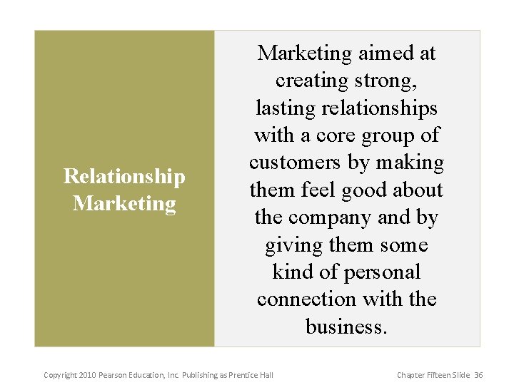 Relationship Marketing aimed at creating strong, lasting relationships with a core group of customers