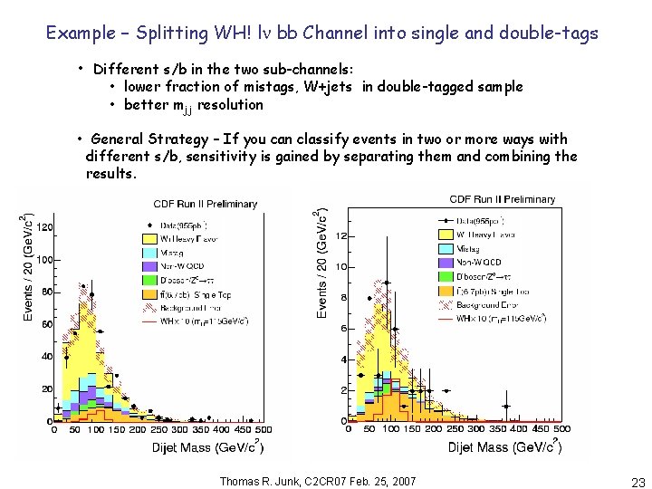 Example – Splitting WH! l bb Channel into single and double-tags • Different s/b