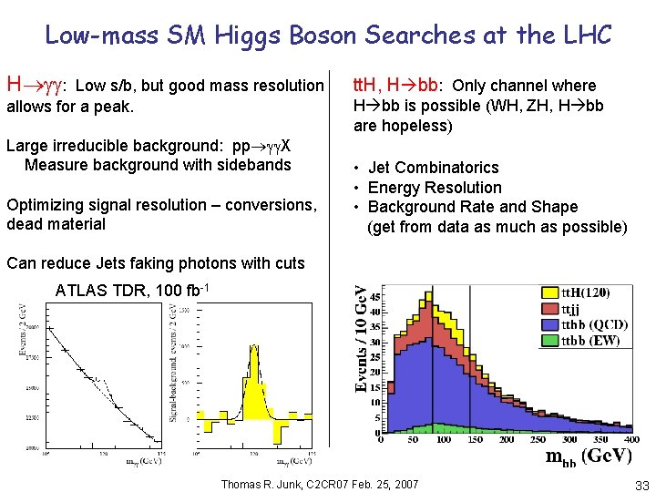 Low-mass SM Higgs Boson Searches at the LHC H : Low s/b, but good