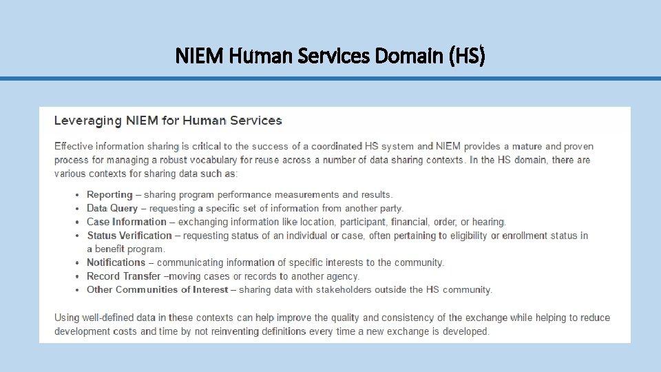 NIEM Human Services Domain (HS) 