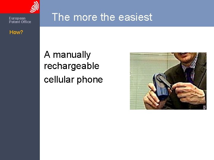 The European Patent Office The more the easiest How? A manually rechargeable cellular phone