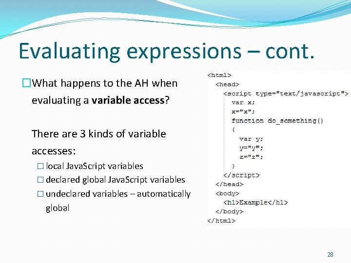 Evaluating expressions – cont. �What happens to the AH when evaluating a variable access?