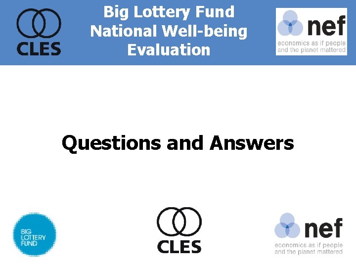 Big Lottery Fund National Well-being Evaluation Questions and Answers 
