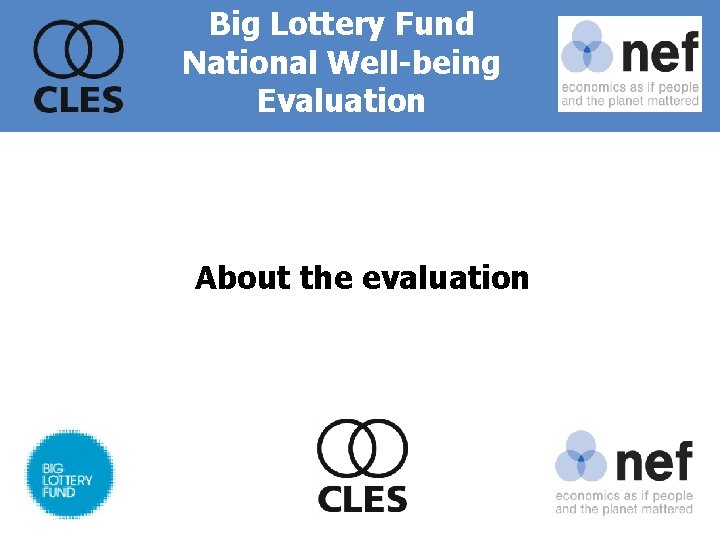 Big Lottery Fund National Well-being Evaluation About the evaluation 