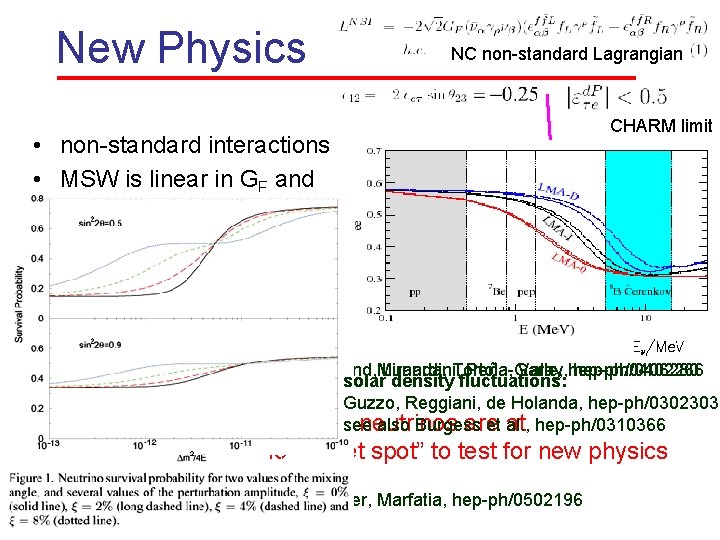 New Physics NC non-standard Lagrangian • non-standard interactions • MSW is linear in GF