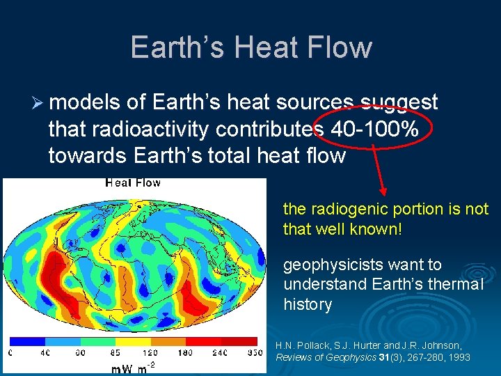 Earth’s Heat Flow Ø models of Earth’s heat sources suggest that radioactivity contributes 40