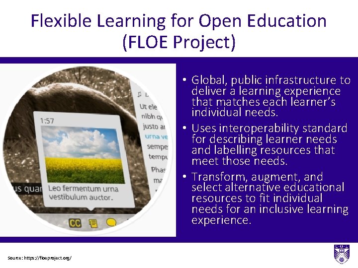 Flexible Learning for Open Education (FLOE Project) • Global, public infrastructure to deliver a