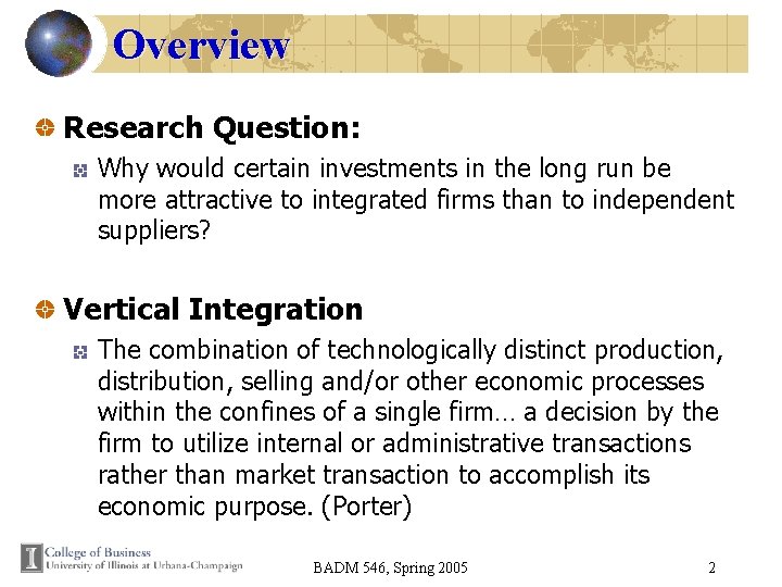 Overview Research Question: Why would certain investments in the long run be more attractive